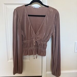 Zara Mauve Ribbed Wrap Blouse